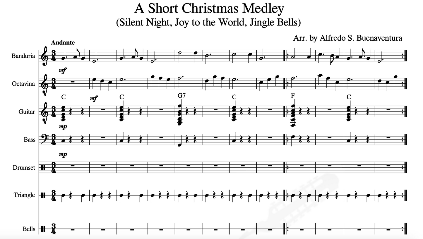 A Short Christmas Medley - Rondalla Sheet Music by Musicondalla