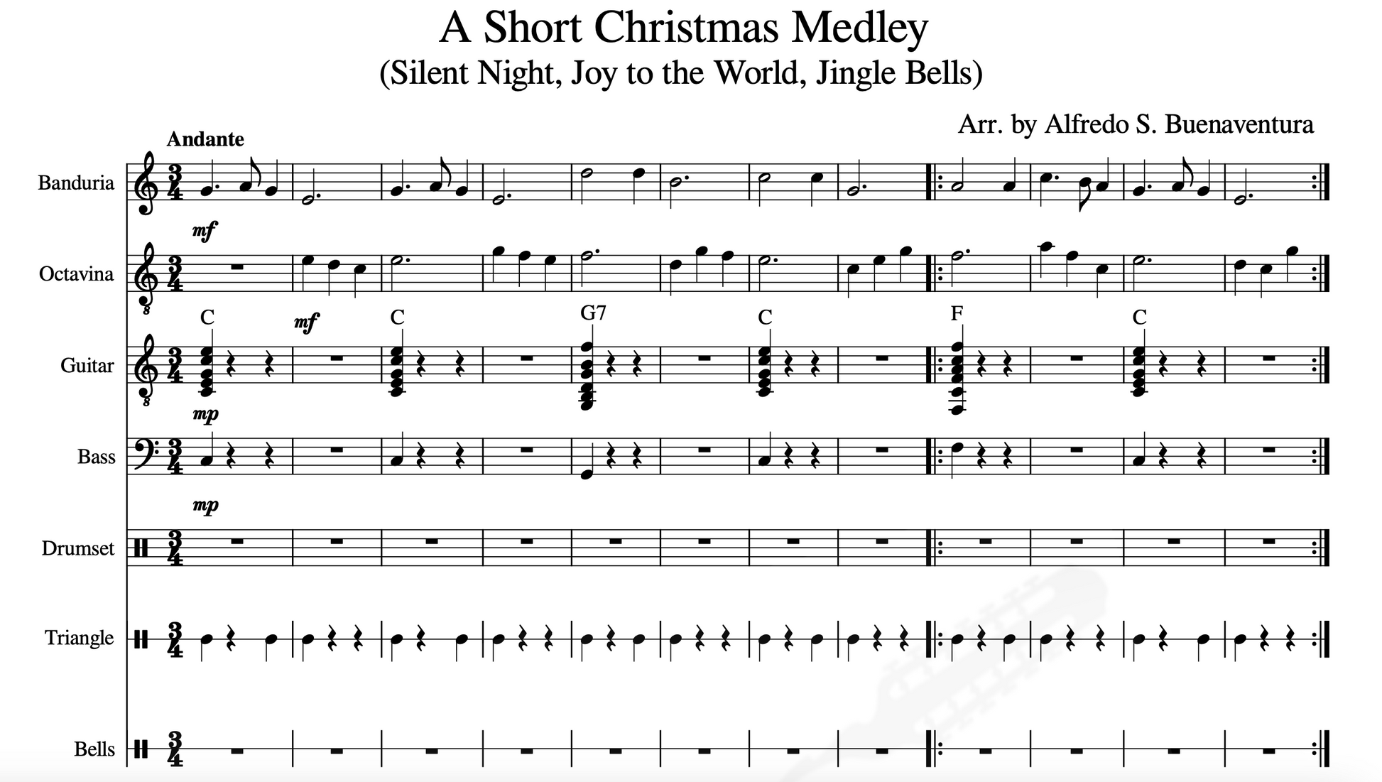 A Short Christmas Medley - Rondalla Sheet Music by Musicondalla