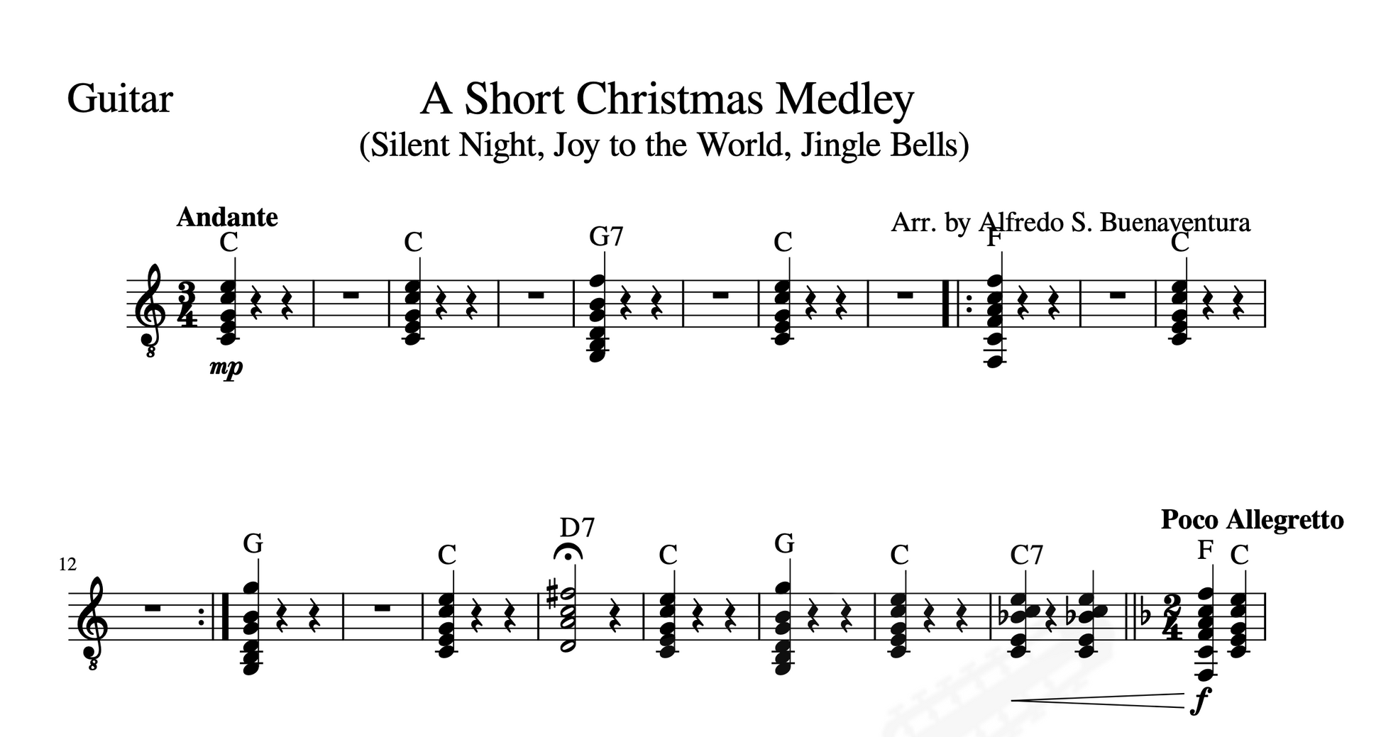 A Short Christmas Medley - Rondalla Sheet Music by Musicondalla