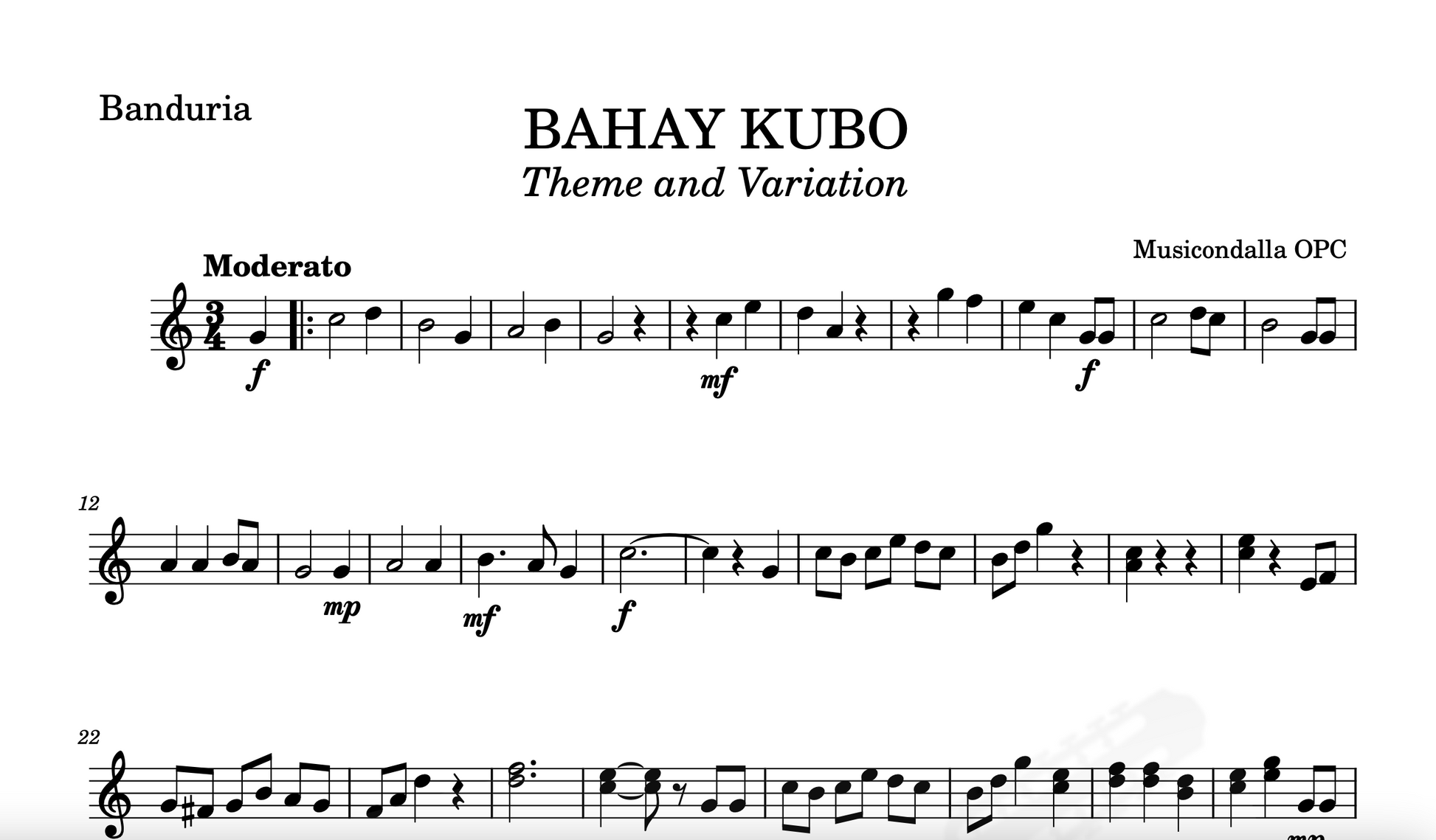 Bahay Kubo Sheet Music