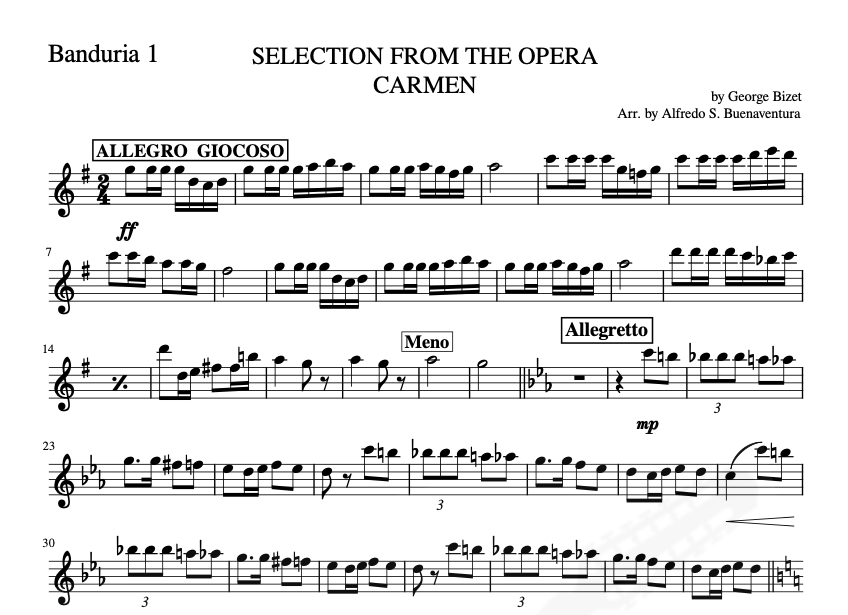 Selection from the Opera "CARMEN" - Rondalla Sheet Music by Musicondalla