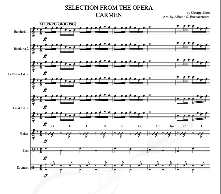 Selection from the Opera "CARMEN" - Rondalla Sheet Music by Musicondalla