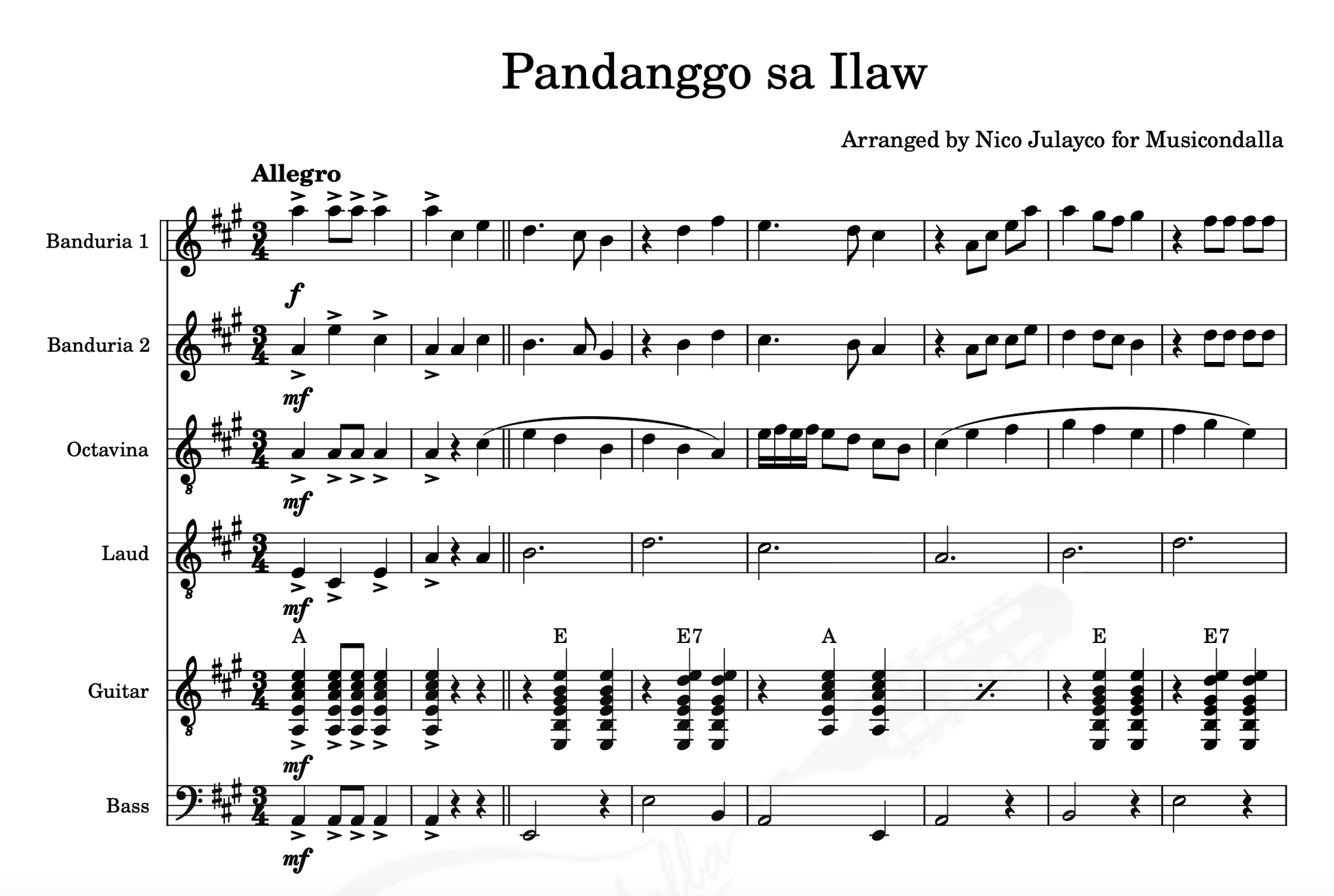 Pandanggo sa Ilaw - Rondalla Sheet Music by Musicondalla