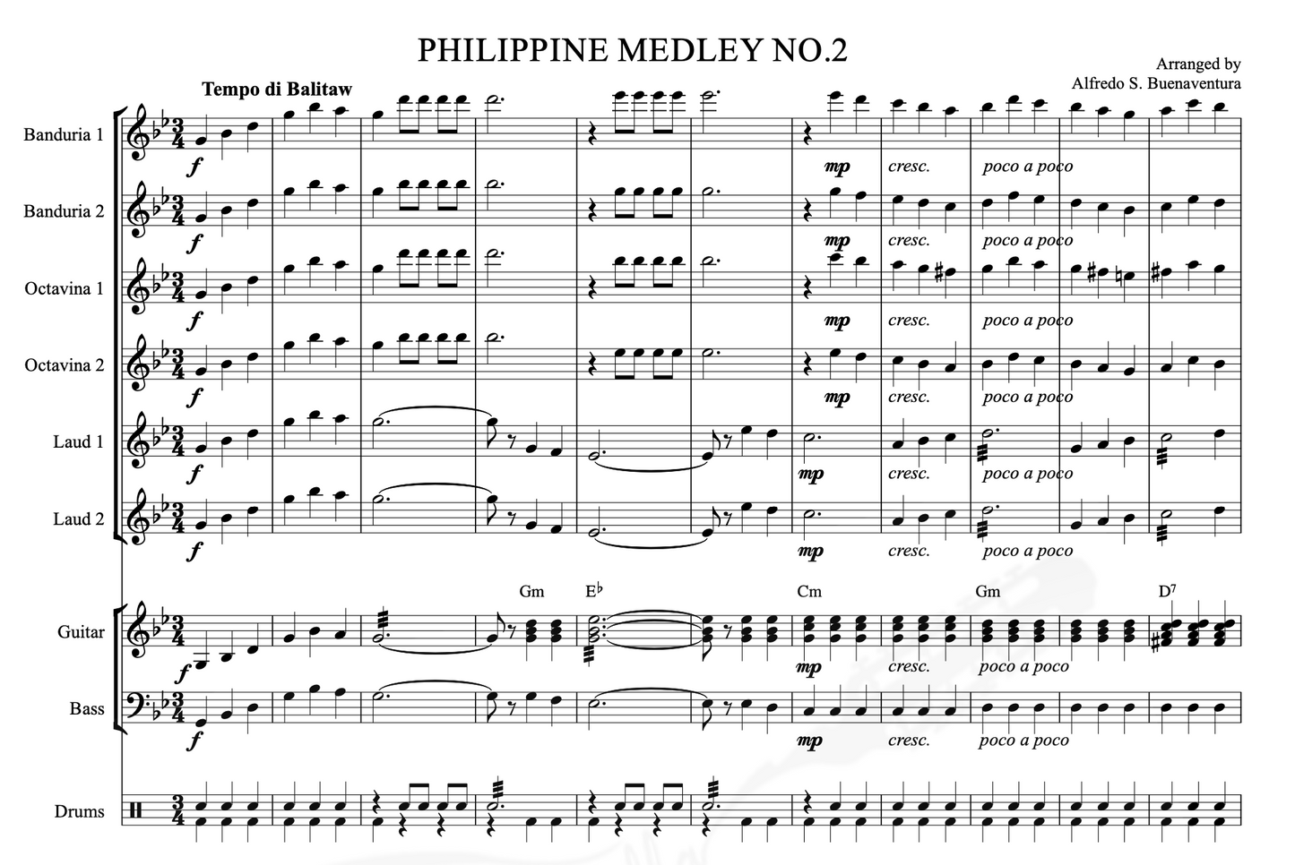 Philippine Medley No. 2 - Rondalla Sheet Music by Musicondalla