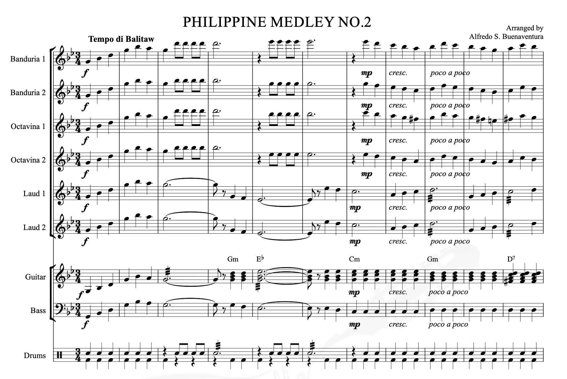 Philippine Medley No. 2 - Rondalla Sheet Music by Musicondalla