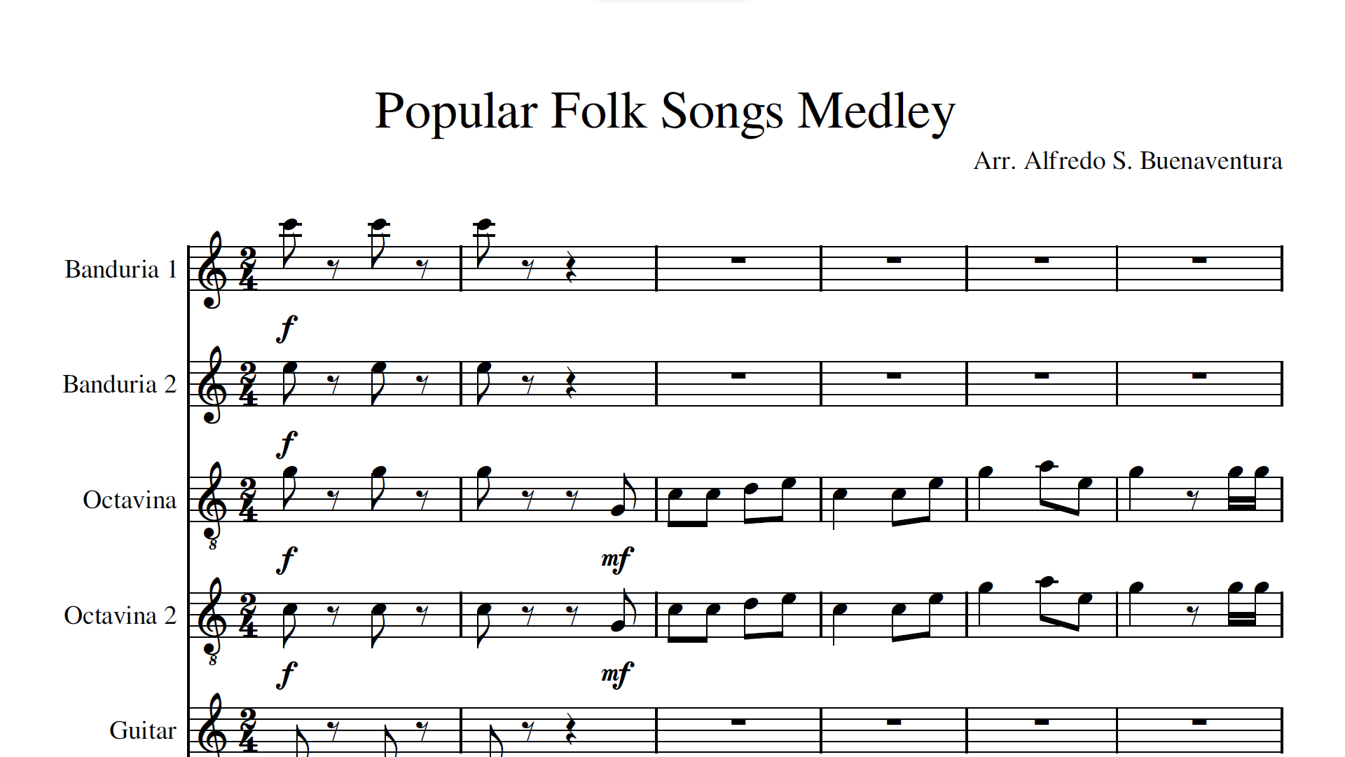 Popular Folk Songs Medley - Rondalla Sheet Music by Musicondalla