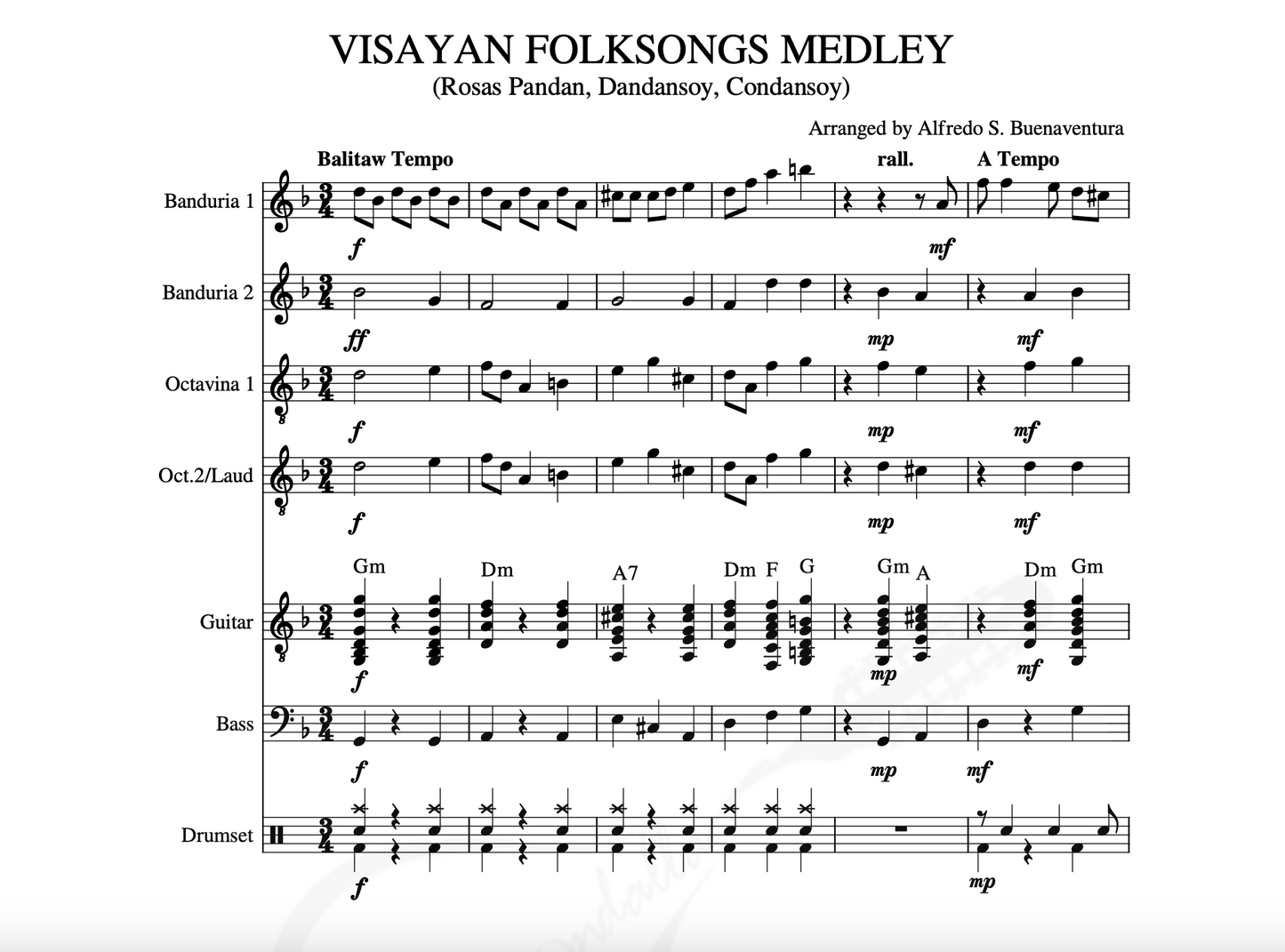 Visayan Folk Songs Medley - Rondalla Sheet Music by Musicondalla