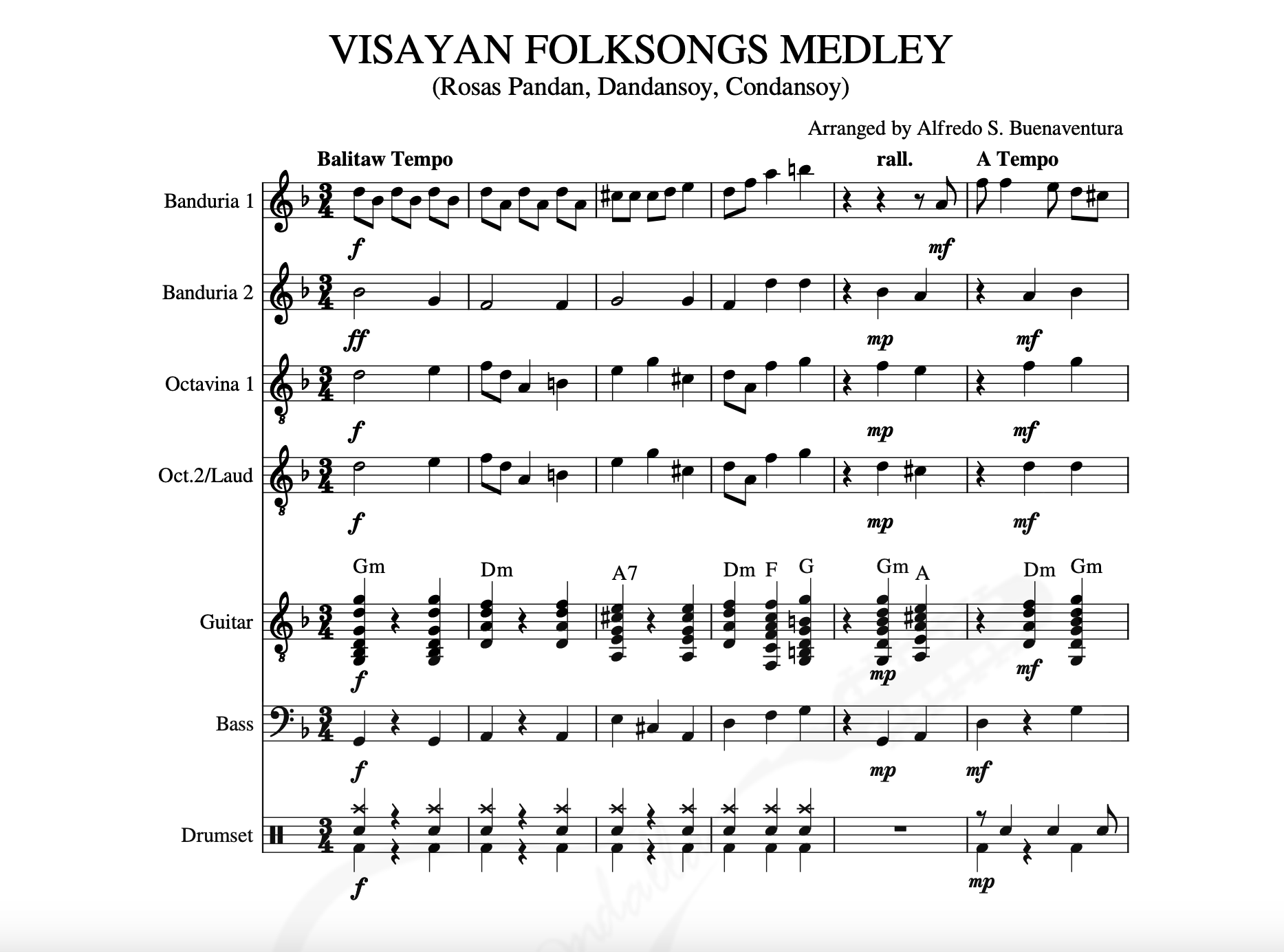 Visayan Folk Songs Medley - Rondalla Sheet Music by Musicondalla