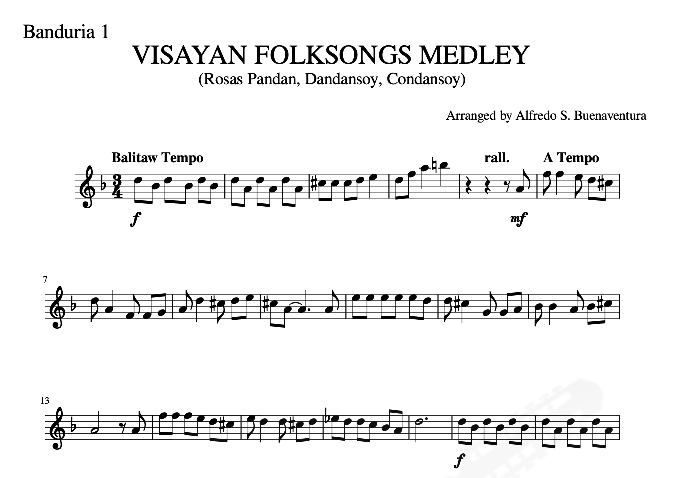 Visayan Folk Songs Medley - Rondalla Sheet Music by Musicondalla